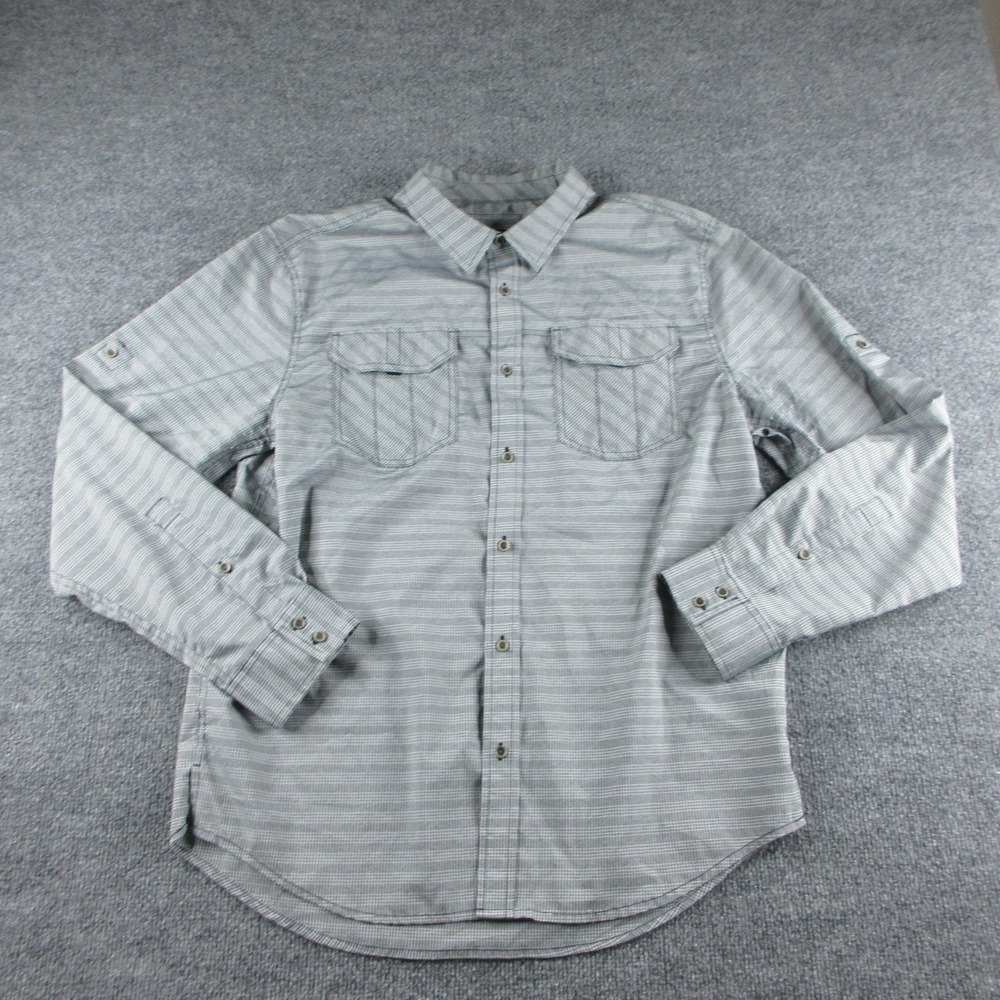 PrAna Shirt Mens L Gray Check Long Sleeve Button Up Lightweight Outdoor Casual